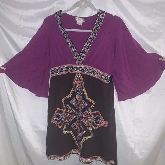 Anthropologie‎ Flying Tomato M Top Tunic Boho Gypsy Embroidered Peasant Festival - Picture 1 of 6